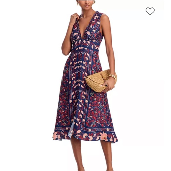 FARM Rio Dresses & Skirts - ‼️DELETING FRIDAY‼️Farm Rio boho floral scarf navy blue midi dress - NWT